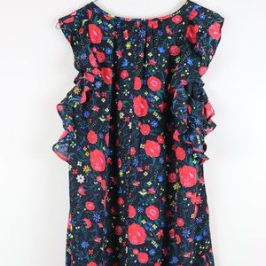 J Crew Flutter Dress Black Red Floral Print Size M
